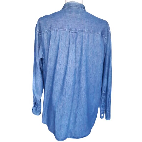 CHAP'S Ralph Lauren SZ M Faded Denim 100% Cotton Button Down Men's Shirt - Picture 2 of 13